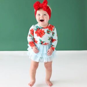 Posh Peanut Winter Lily L/S Tulle Skirt Bodysuit Christmas Poinsettia 0-3M‎